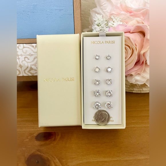 Nicola Parisi Cubic Zirconia Stud Earrings Silver Gift Box Nordstrom 5 Pairs - Picture 3 of 5